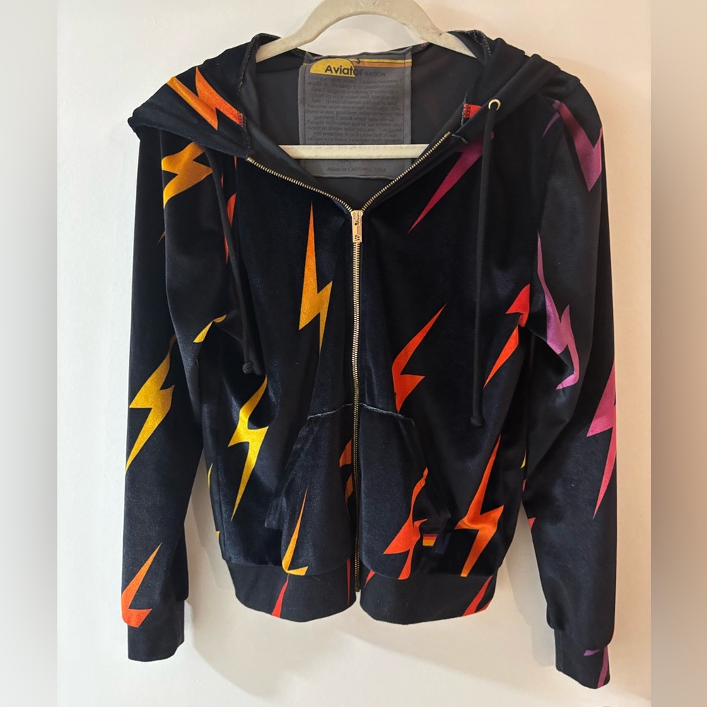 Aviator Nation velvet Lightning Bolt zip up